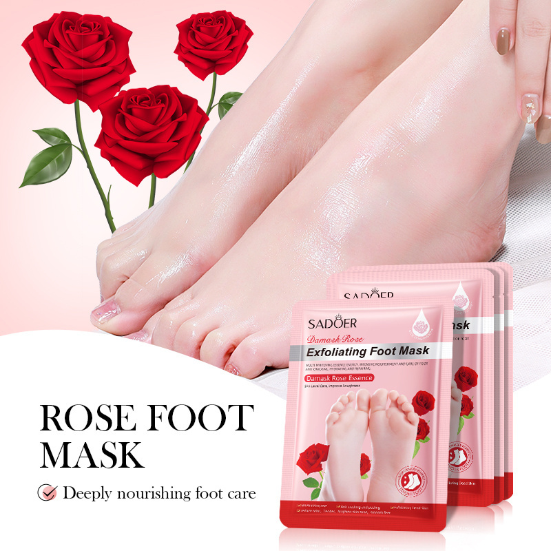 SADOER Organic Plant Extract Collagen Spa Socks Foot Peel Mask Whitening Exfoliating Foot Mask OEM ODM Korea Private Label Rose