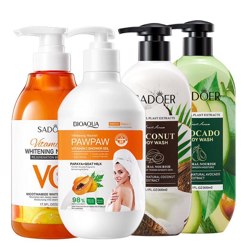 BIOAQUA SADOER Avocado Papaya Coconut Vitamin C Organic Shower Gel Cleaning Exfoliation Whitening Body Wash Liquid Bath Lotion