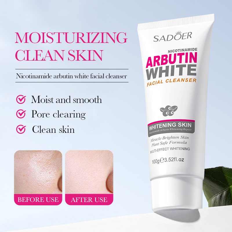 OEM/ODM SADOER Arbutin nicotinamide cleaning Skin care products organic face wash Best Black Skin Whitening facial cleanser