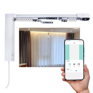 Joser Bedroom Ripple Fold Heavy Duty Aluminium Tuya Smart Wireless Motor Electrical Curtain Rail Track With Ceiling Bracket