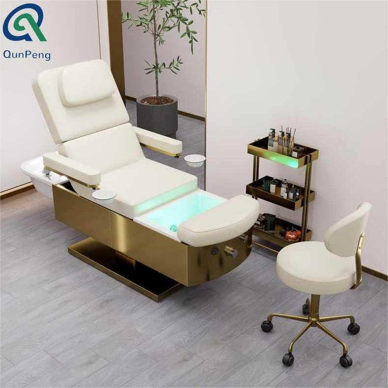 Qunpeng Hot multifunctional pedicure chairs with LED Spa Chair Shampoo bed  With Sink ,Acrylic Footbath