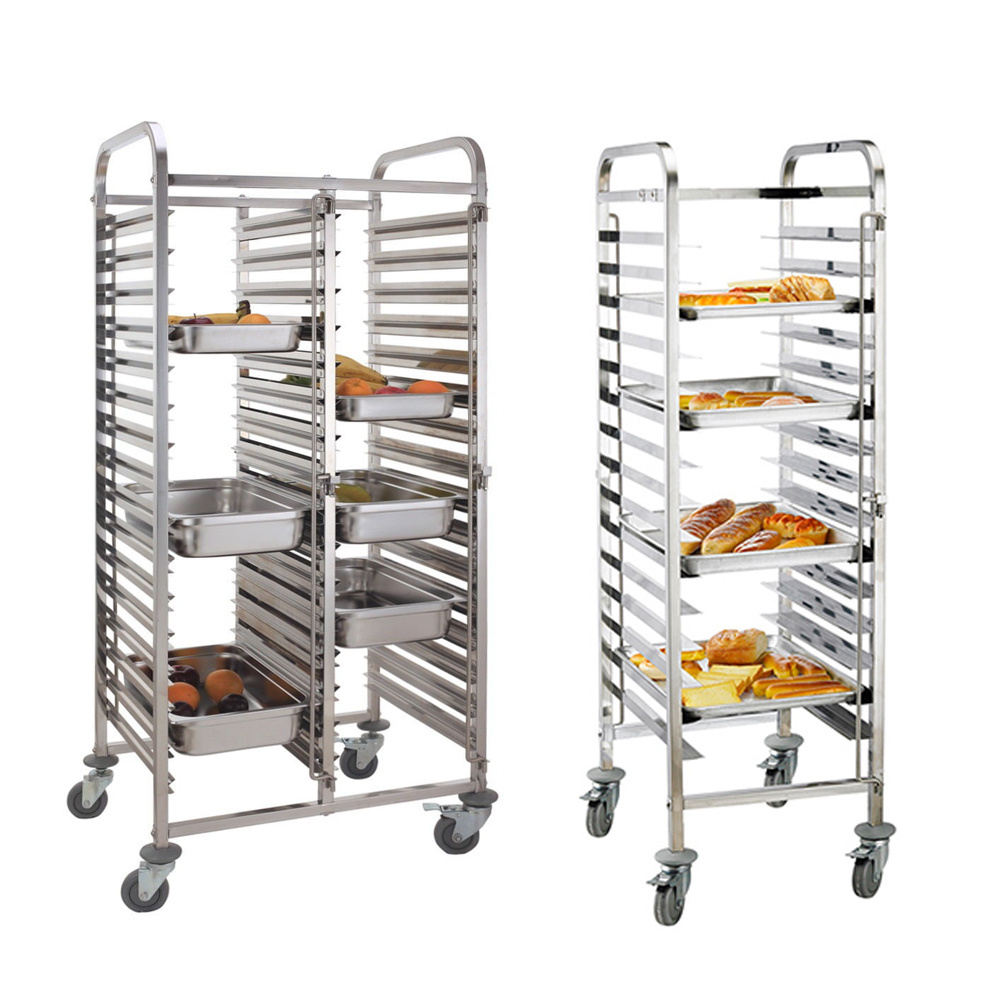 Hot Sale Stainless Steel Single Double Row Tray Baking Trolley Bakery Tray Trolley