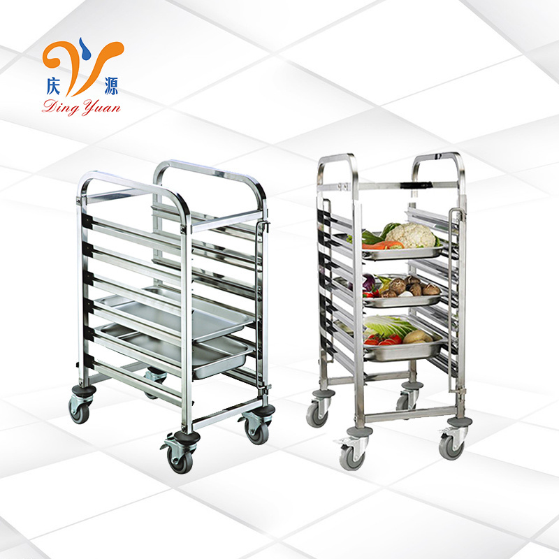 6 Trays Stainless Steel Kitchen Gn 1/1 Food Pan Rack Trolley Tray Trolley Service Cart