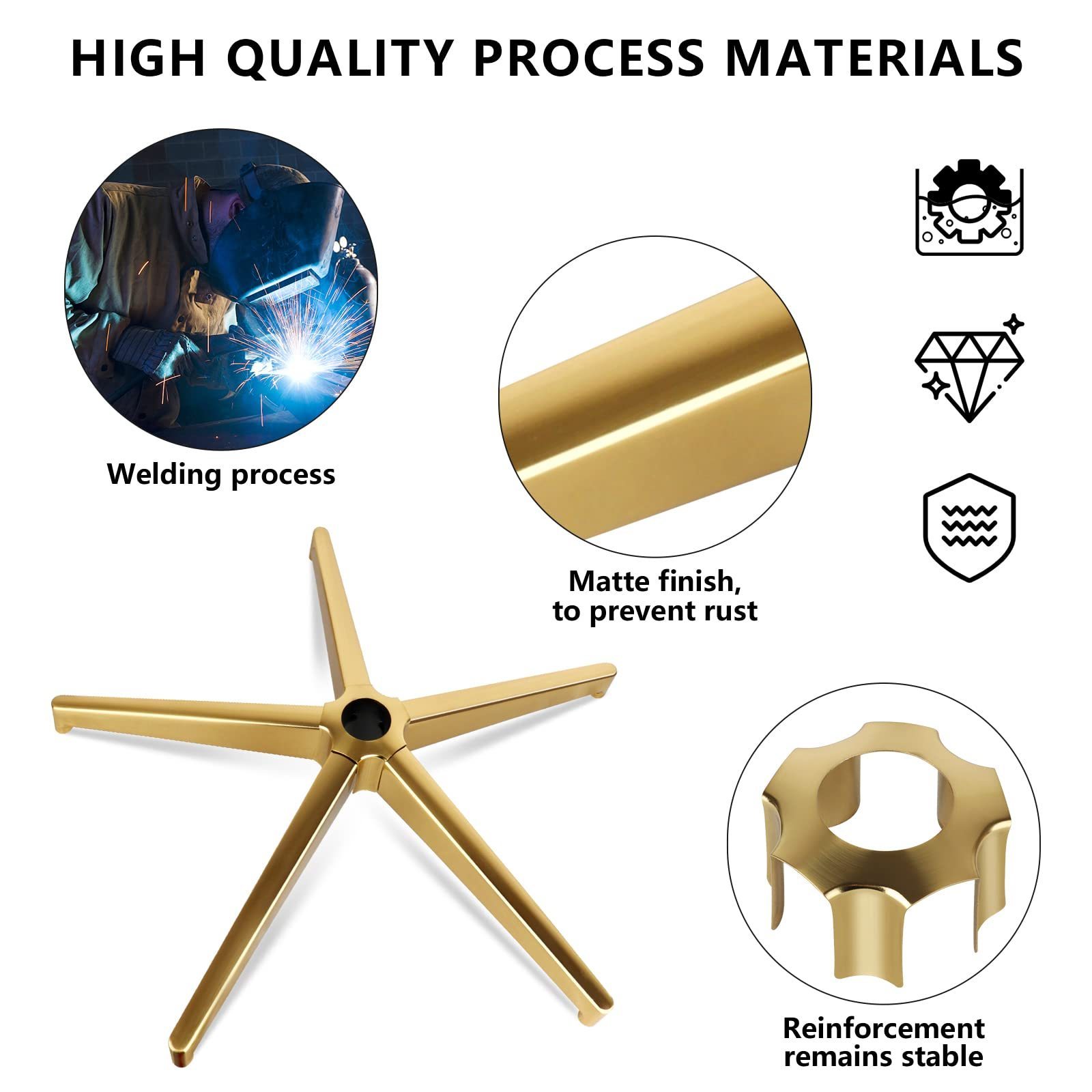 Office Chair Base Replacement Parts Heavy Duty Aluminum Alloy Chair Base with Gold Color