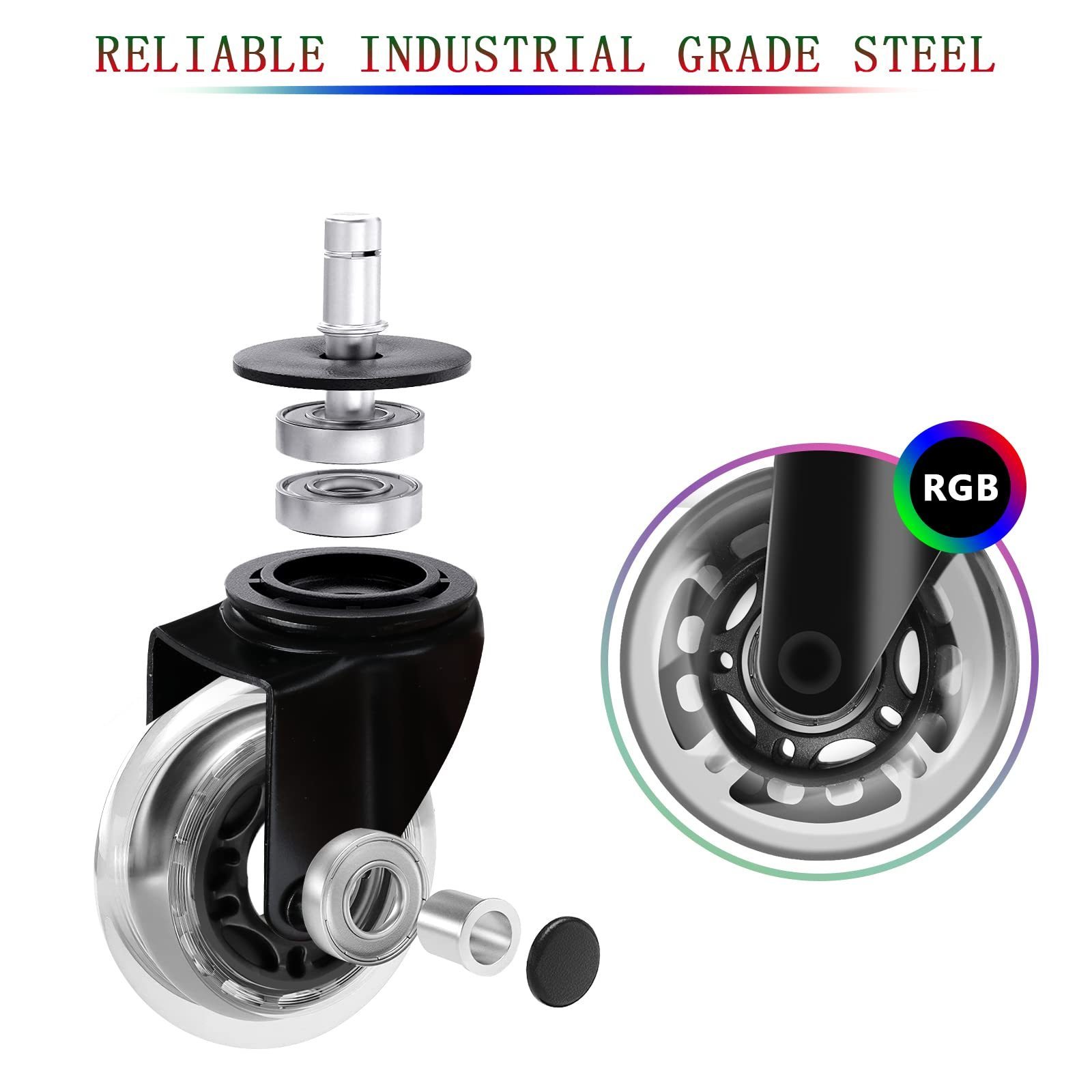 2.5 inch Heavy Duty Caster Wheels Mute Rolling Desk Chair Wheels Office Computer Chair Wheels with rgb lights