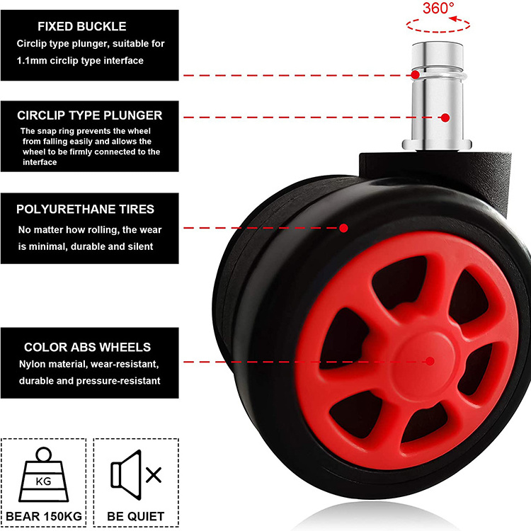 Red color Swivel nylon furniture office chair replacement wheels casters wheel