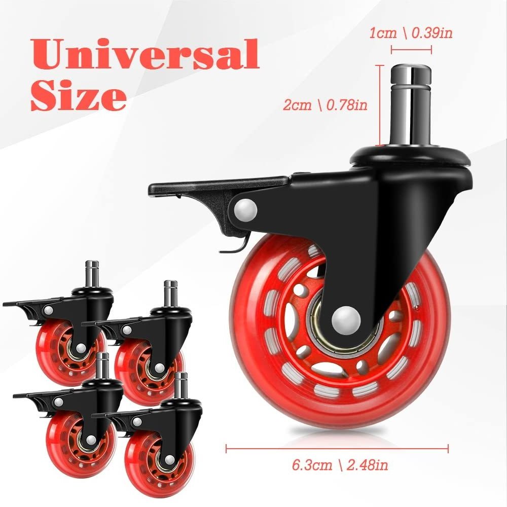 2.5 Inch Roller Style Office Chair Stem Caster Pu Polyurethane Standard Stem Replacement Office Chair Casters Wheels With Lock