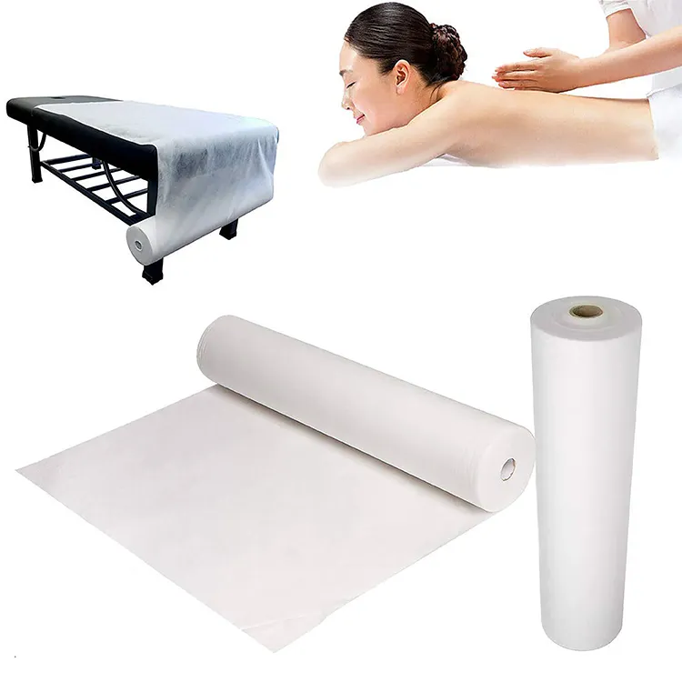 White Color Waterproof Disposable Pre Cut Bedsheet 100% PET  Non Woven Fabric Roll