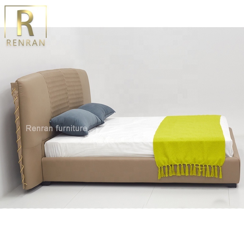 Italian design villa bedroom furniture soft beds luxury home furniture leather master King bed from foshan furniture