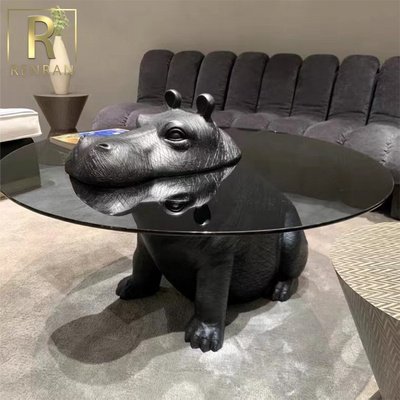 Nordic Italian new design creative animal hippo tea table Internet celebrity glass round tea table living room coffee tables