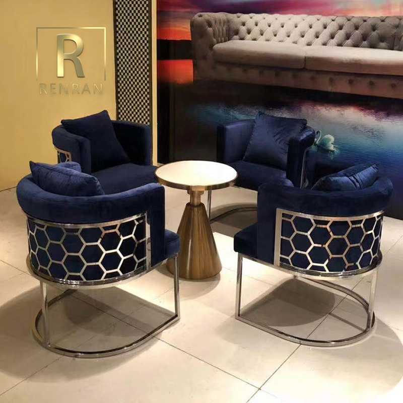 modern luxury silver metal dining chair arm accent chair velvet fabric metal legs blue velvet dining chair for restaurant