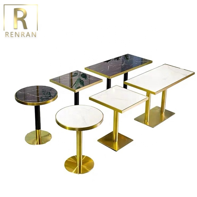 cheap white marble ceramic top stainless steel base bar tables coffee shop restaurant dining table