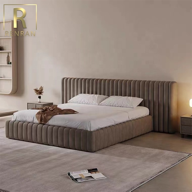 Modern design light luxury bedroom set furniture king queen size modern leather or fabric sofa bed foshan furniture