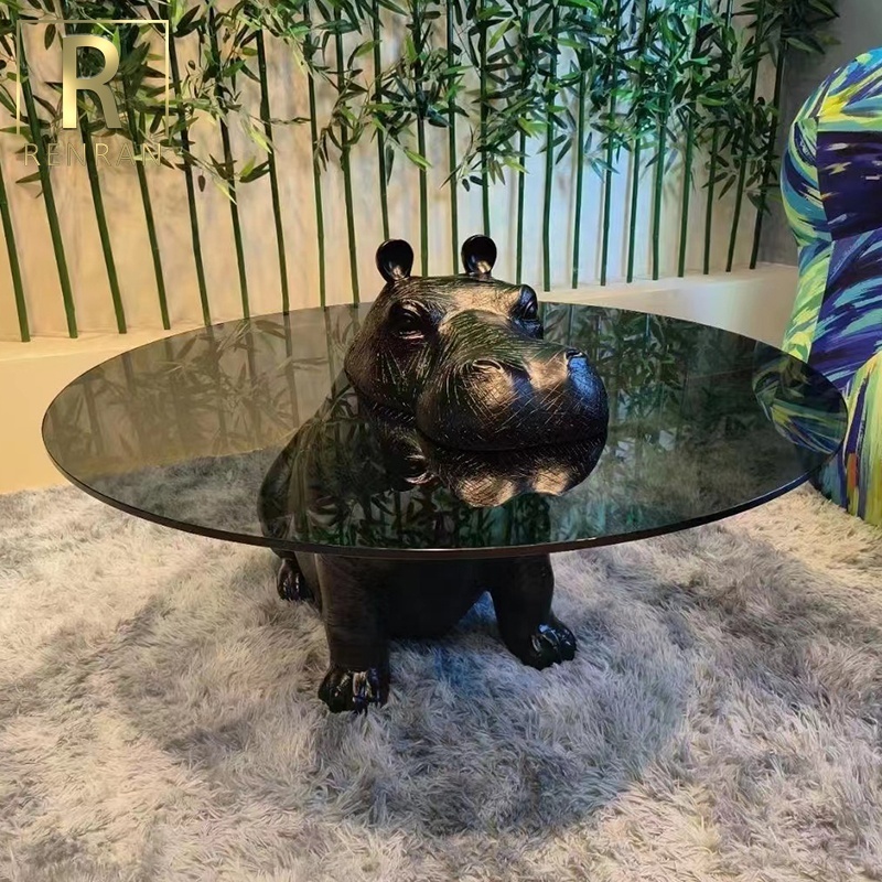 Nordic Italian new design creative animal hippo tea table Internet celebrity glass round tea table living room coffee tables