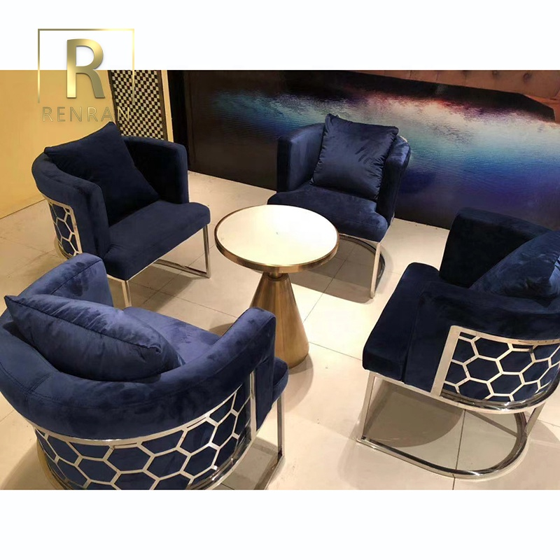 modern luxury silver metal dining chair arm accent chair velvet fabric metal legs blue velvet dining chair for restaurant