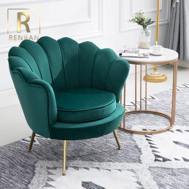 modern round flower pattern velvet green leisure arm chair for living room high quality golden leg hot sale accent chair