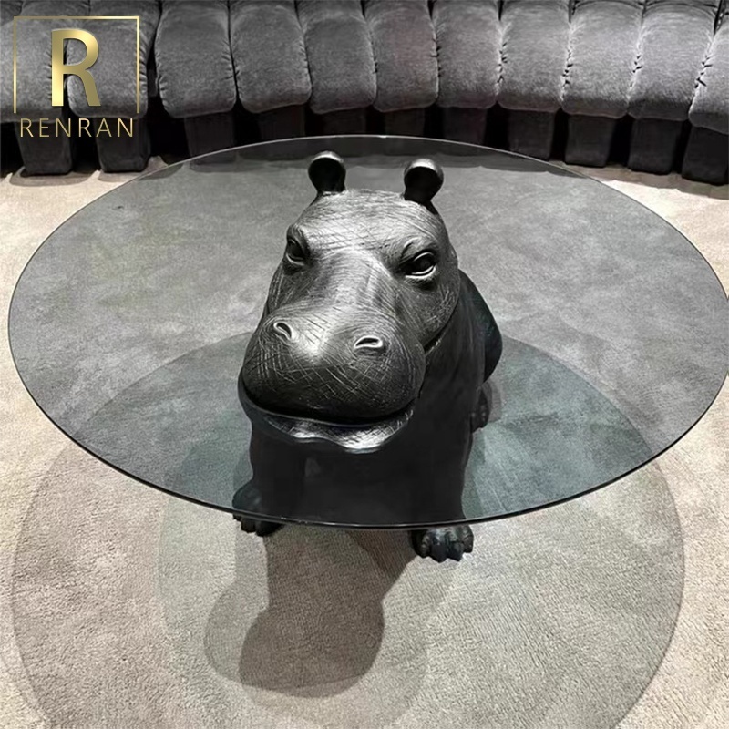 Nordic Italian new design creative animal hippo tea table Internet celebrity glass round tea table living room coffee tables