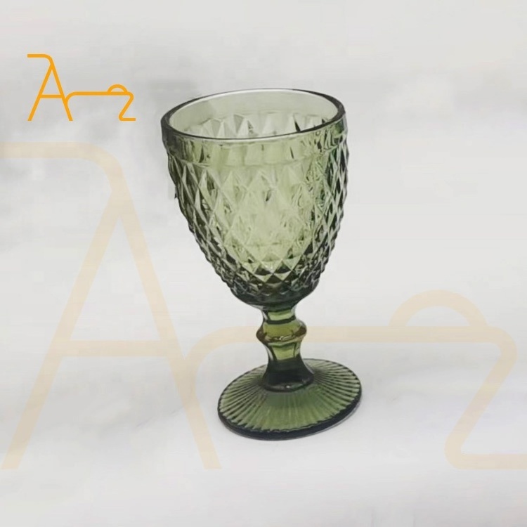 Wholesale Colorful Smoke Green Wine Glasses Wedding Party Colored Diamond Design Glass Goblets Vintage Glassware