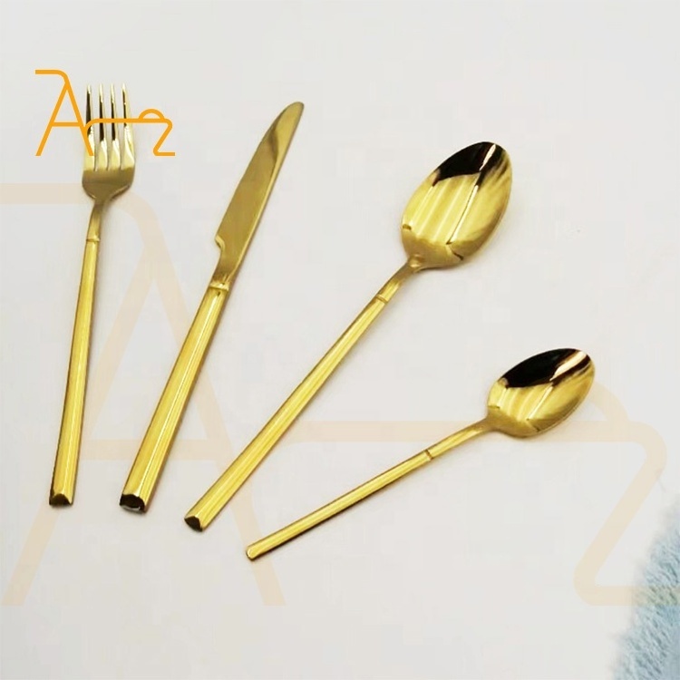 Wholesale hotel wedding golden luxury cutlery set stainless steel 304 matte silver knife spoon and fork retro bulk gold flatware