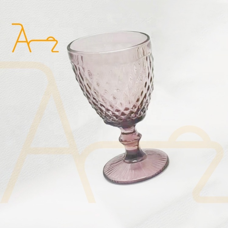 Wholesale Colorful Smoke Green Wine Glasses Wedding Party Colored Diamond Design Glass Goblets Vintage Glassware