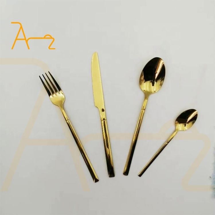 Wholesale hotel wedding golden luxury cutlery set stainless steel 304 matte silver knife spoon and fork retro bulk gold flatware