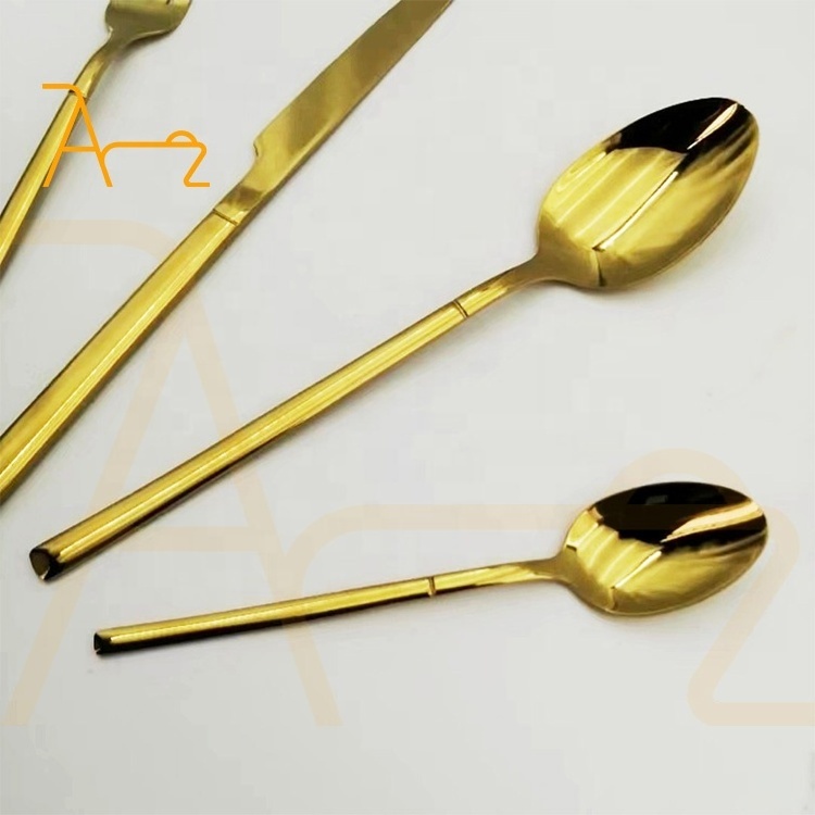 Wholesale hotel wedding golden luxury cutlery set stainless steel 304 matte silver knife spoon and fork retro bulk gold flatware