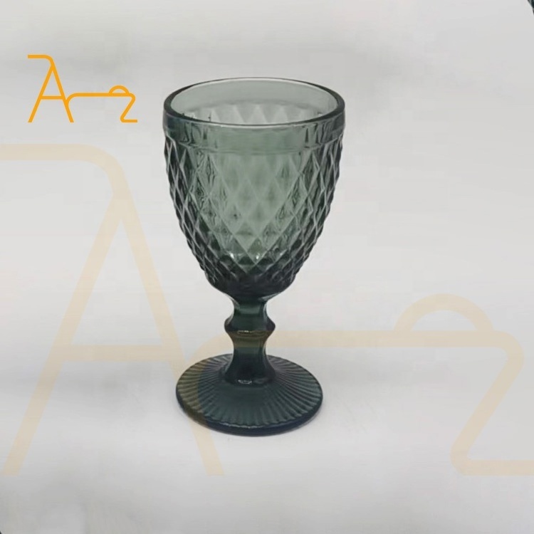 Wholesale Colorful Smoke Green Wine Glasses Wedding Party Colored Diamond Design Glass Goblets Vintage Glassware