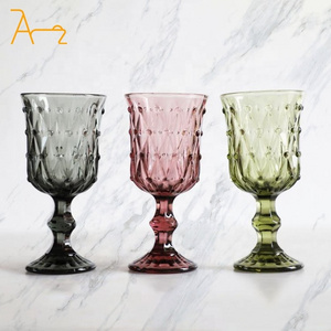 Wholesale Hotel Wedding Supplies Glassware Colored Wine Glasses Amber Water Cup Pressed Embossed Goblets Vintage Glass