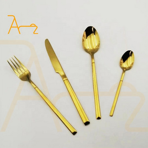 Wholesale hotel wedding golden luxury cutlery set stainless steel 304 matte silver knife spoon and fork retro bulk gold flatware