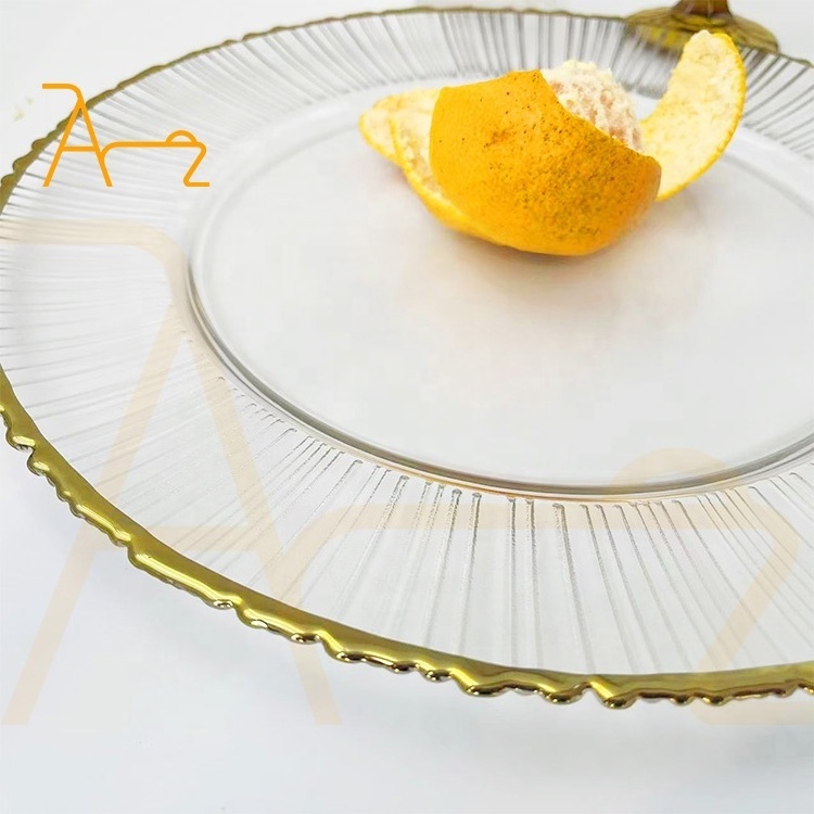 High quality simple elegant 13 inch gold rim glass charger plate wedding decoration tableware sets clear dinner plates