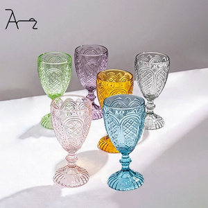 Wholesale wedding glassware champagne blue amber water wine cups colorful vintage wine glasses goblet for event