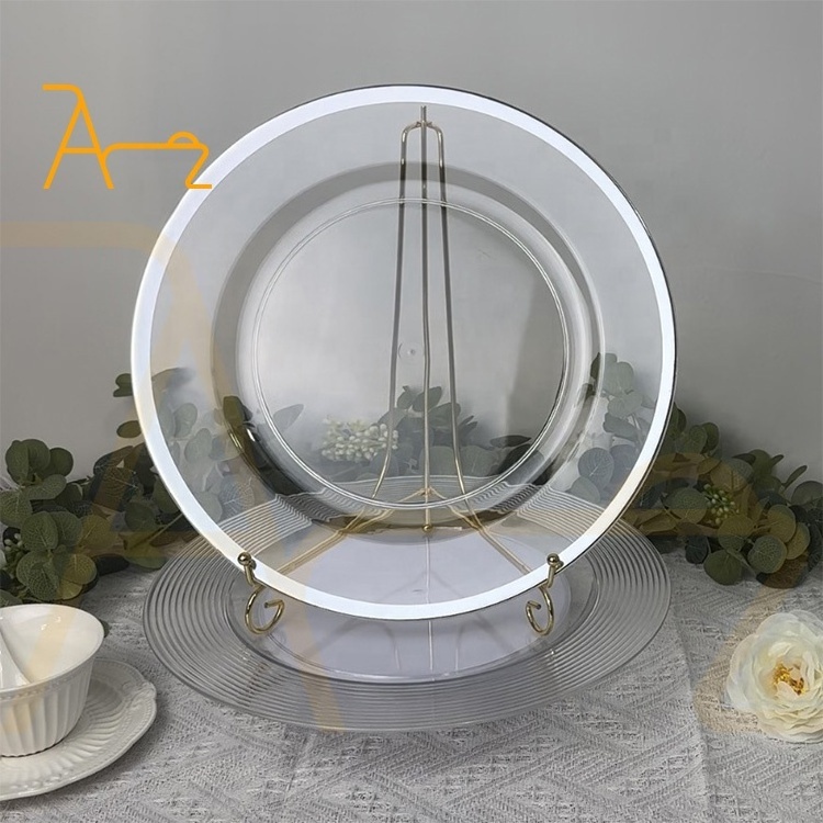 Custom round clear black rim plastic plates disposable party dinner food 6 7 9 10.25 inch pp / ps parties dishes