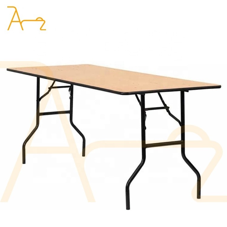 Wholesale Hotel Furniture Outdoor Wedding Event Used Metal Frame Rectangular Round Folding Wood Dining Table