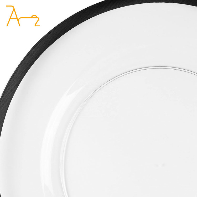 Custom round clear black rim plastic plates disposable party dinner food 6 7 9 10.25 inch pp / ps parties dishes