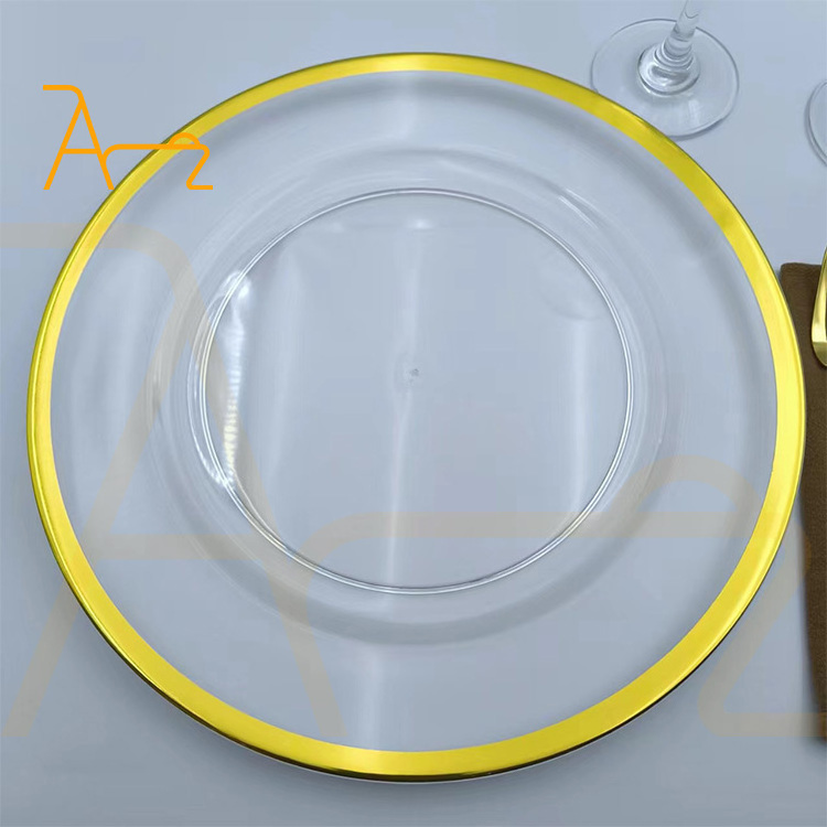 Factory customized clear charger plate with black rim durable acrylic plastic charger plate for wedding decoration