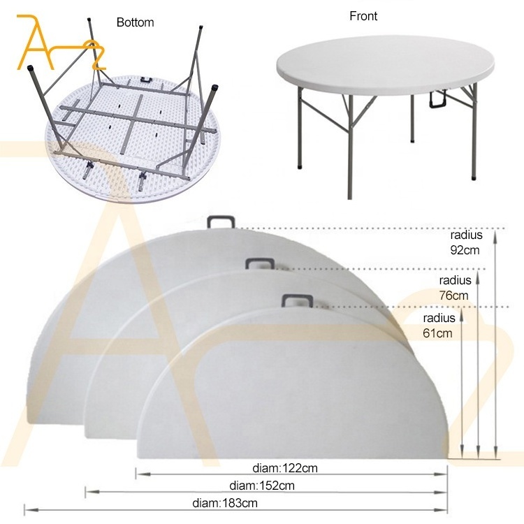 Wholesale restaurant round folding tables 10 seater waterproof durable folded dining plastic table for outdoor banquet wedding