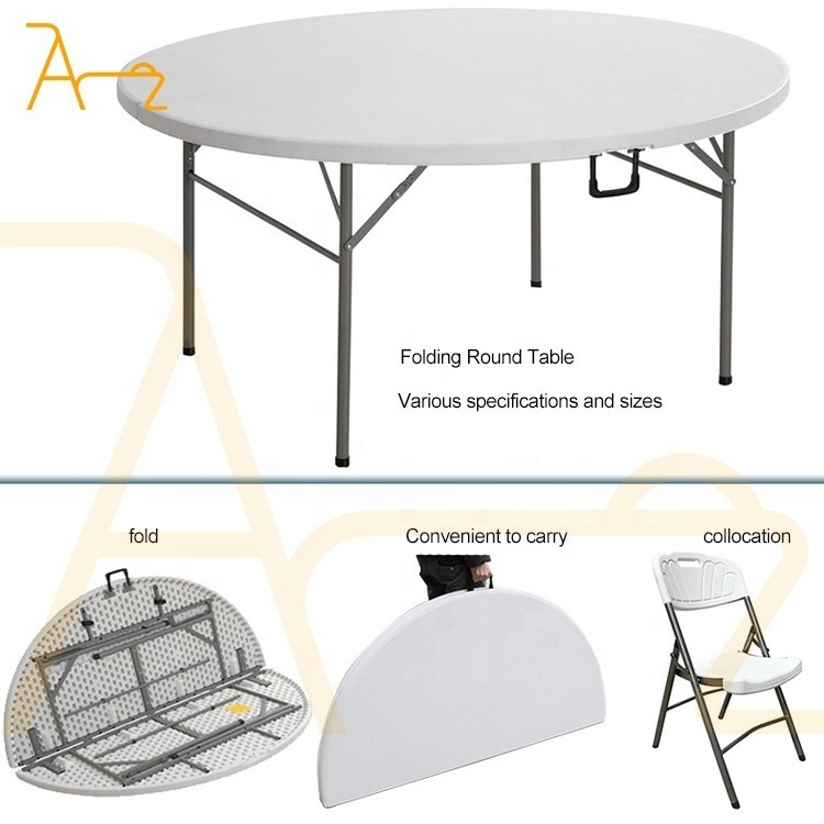 Wholesale restaurant round folding tables 10 seater waterproof durable folded dining plastic table for outdoor banquet wedding