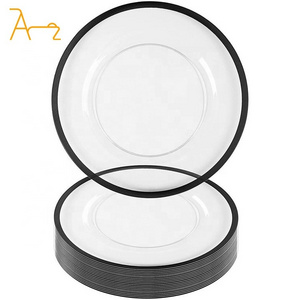 Factory customized clear charger plate with black rim durable acrylic plastic charger plate for wedding decoration