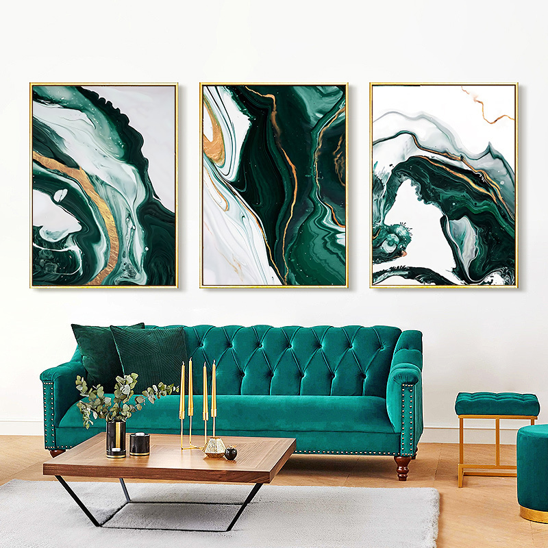 Modern Abstract Gold Foil Lines Green Canvas Art Paintings For Living Room Bedroom Posters And Prints Wall Poster Home Decor