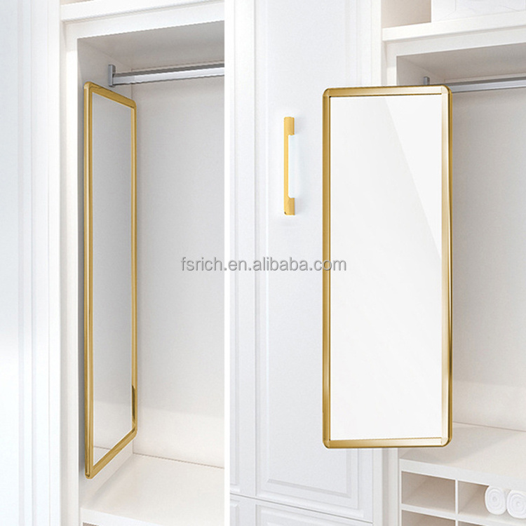 Push-Pull Retractable Full-Length Mirror Closet Built-In Folding Sliding Rotating Dressing Mirror Closet With Wardrobe