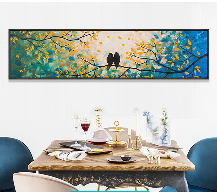 Modern Love Bird Hanging Painting 'Happiness' Subject Animal-Themed Oil Art on Canvas for Master Bedroom Wall Decoration