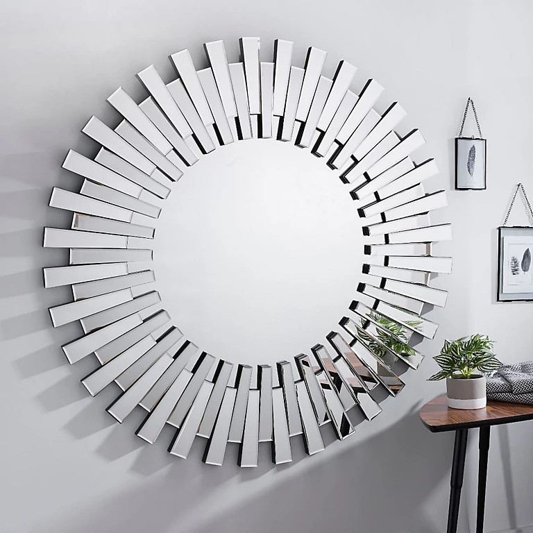 Starburst Silver Stylish Rectangular Modern Contemporary Living Room  Mosaics And Tiles Circular Wall Round Mirror