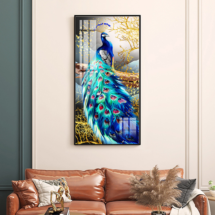 Hotel Porch Decoration Frames Crystal Porcelain Painting Custom Wall Glass Luxury Abstract Picture Art Canvas Printed Golden