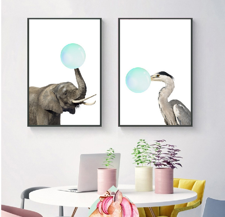 Cartoon Cute Giraffe Koala And Lion Animal Photo Print Canvas Wall Art For Kids Baby Room Decor