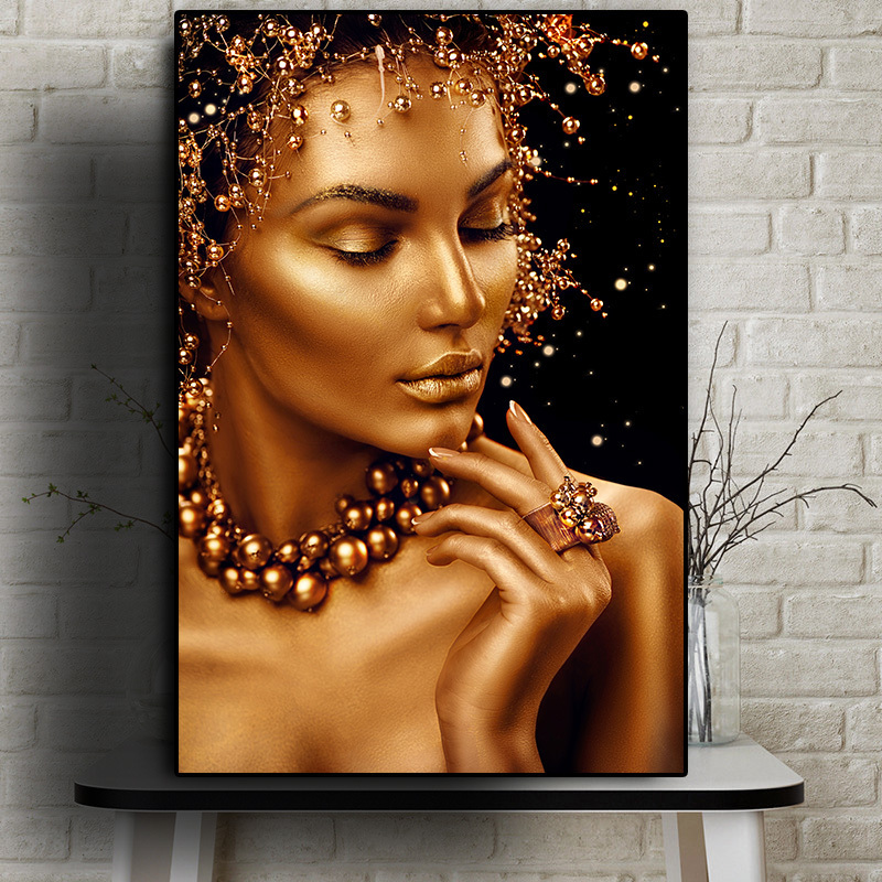 Woman Oil Painting on Canvas Cuadros Posters and Prints Wall Art Picture Customised Plastic Sexy Nude African Art Black and Gold