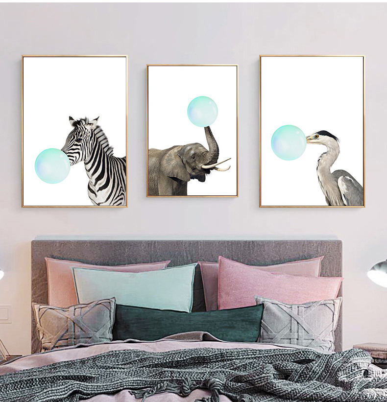 Cartoon Cute Giraffe Koala And Lion Animal Photo Print Canvas Wall Art For Kids Baby Room Decor