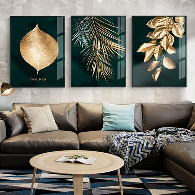 Wholesale Custom Golden Leaf Art Abstract Decorative Wall Painting For Home Decor Hotel