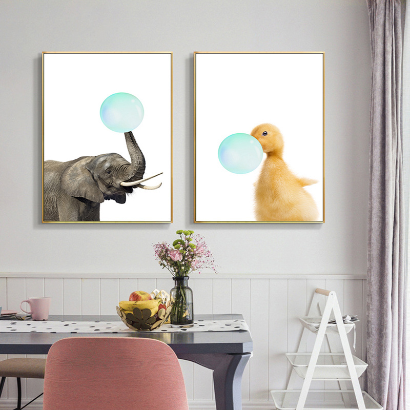 Cartoon Cute Giraffe Koala And Lion Animal Photo Print Canvas Wall Art For Kids Baby Room Decor