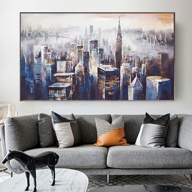 Modern City Building Poster Landscape Abstract Oil Painting On Canvas Prints Wall Art Pictures For Living Room Home Decor Cuadro