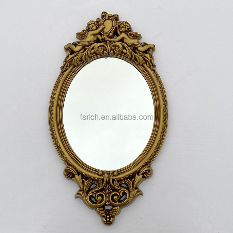 Wholesale Price Stylish Gold European Classical Oval Decorative Bathroom Mirror Bedroom Decorative PU Mirror Frame